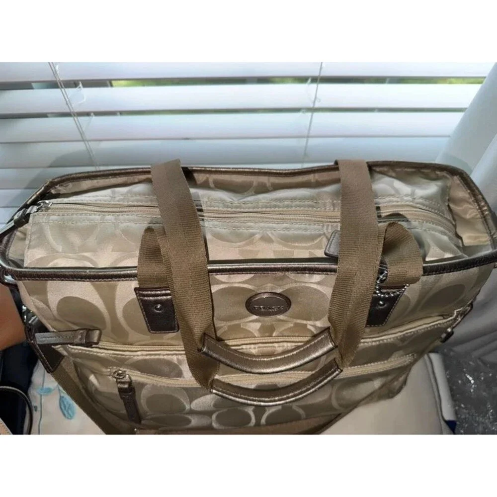 Coach Signature Nylon Baby Bag Tote / Diaper Bag Gold Champagne F77577